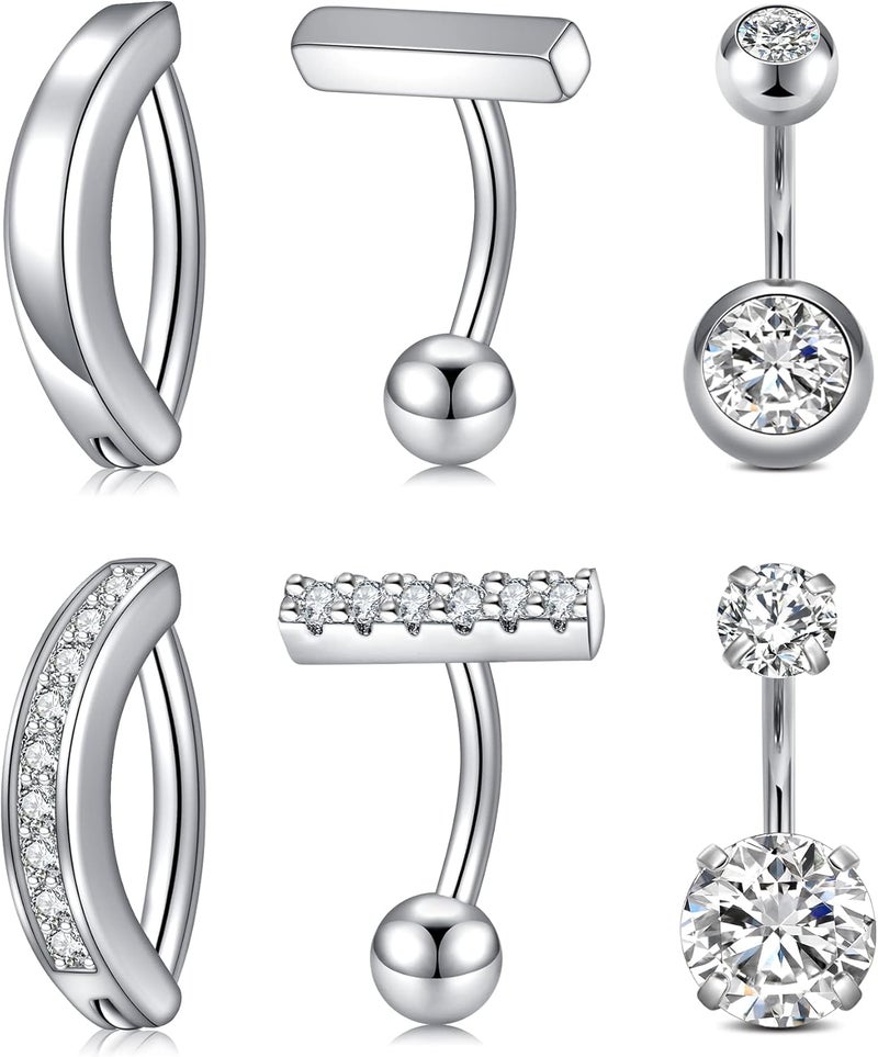 QWALIT Belly Rings - Short Bar Belly Button Rings in Surgical Steel with Opal Stones - 6mm & 10mm - Image 1